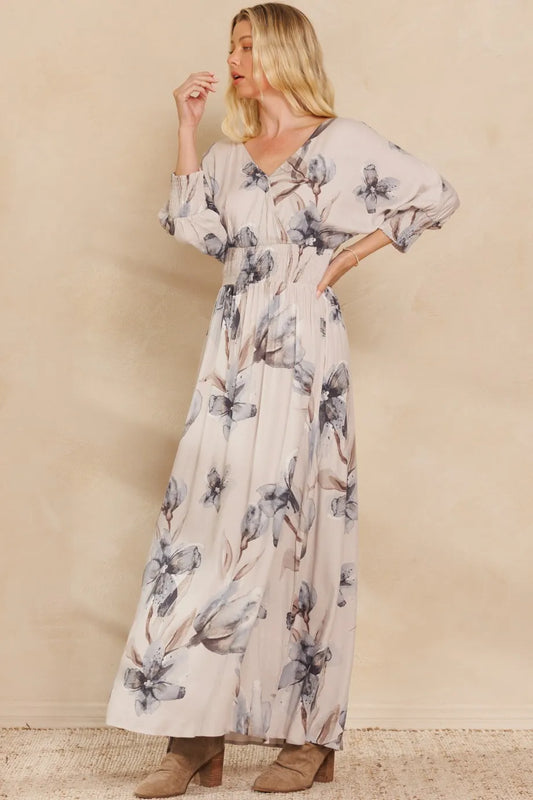 BiBi Floral Print Open Tie Back Maxi Dress