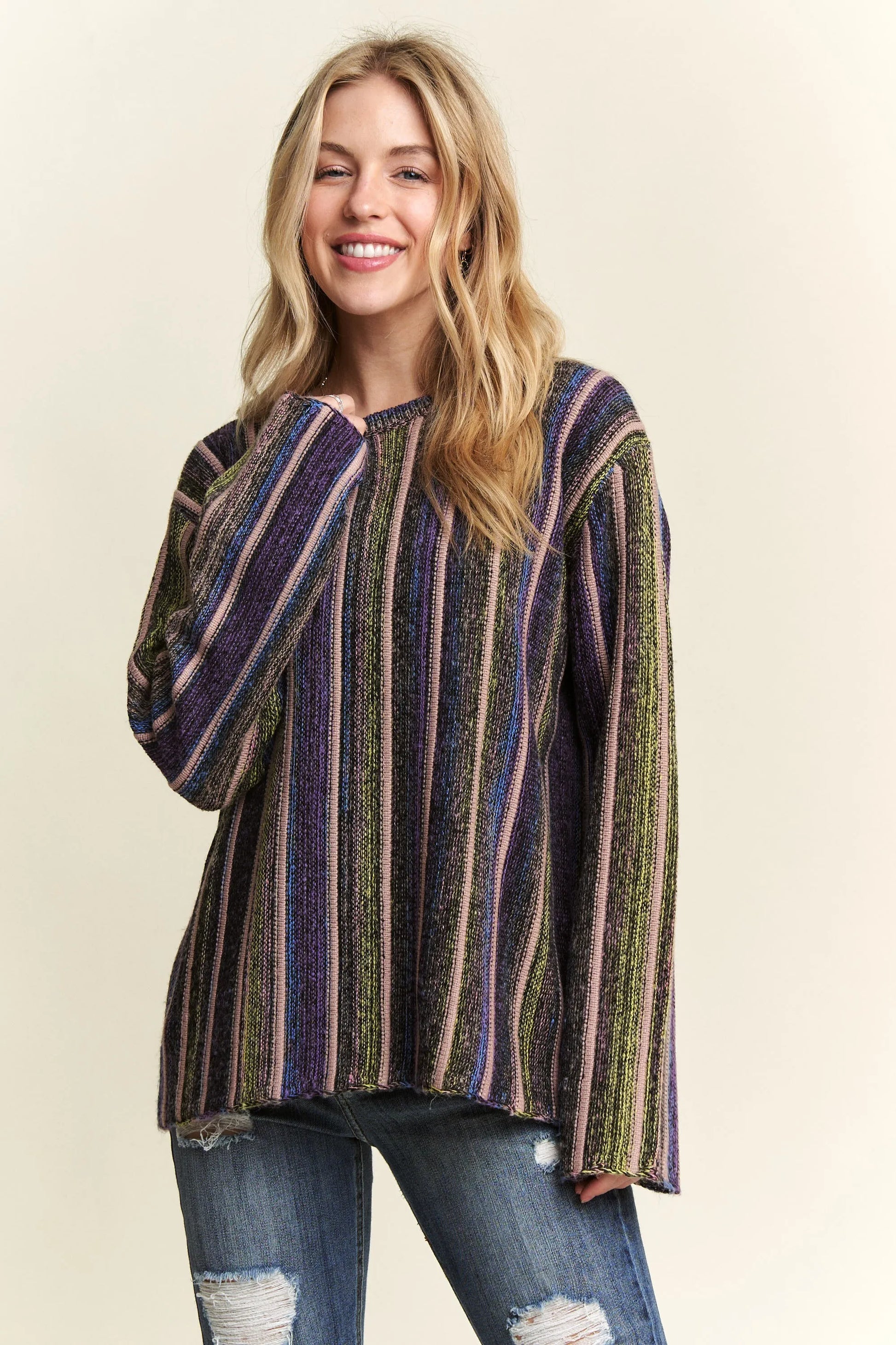 ADORA Vertical Stripe Sweater Top LAVENDER