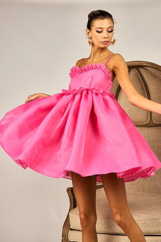 BiBi Ruffled Edge Sweet Heart Neck Sleeveless Tulle Dress