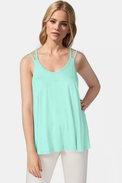 Basic Bae Bamboo Scoop Neck Double Spaghetti Straps Cami Mint Blue