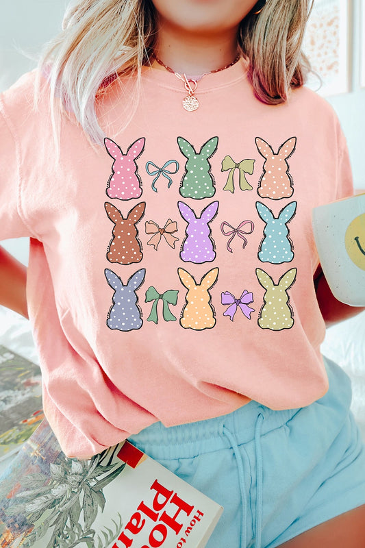 Dotty Bunny Bow Graphic Short Sleeve T-Shirt Watermelon pink