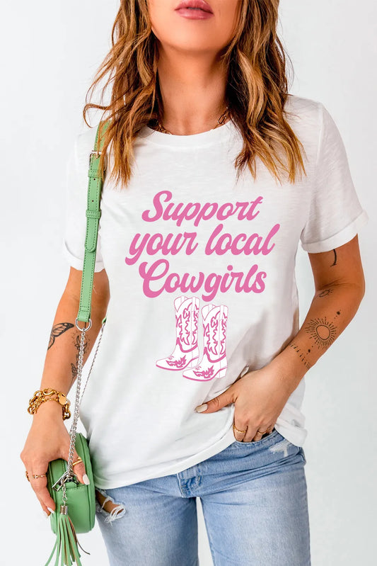 Letter Graphic Round Neck Short Sleeve T-Shirt White
