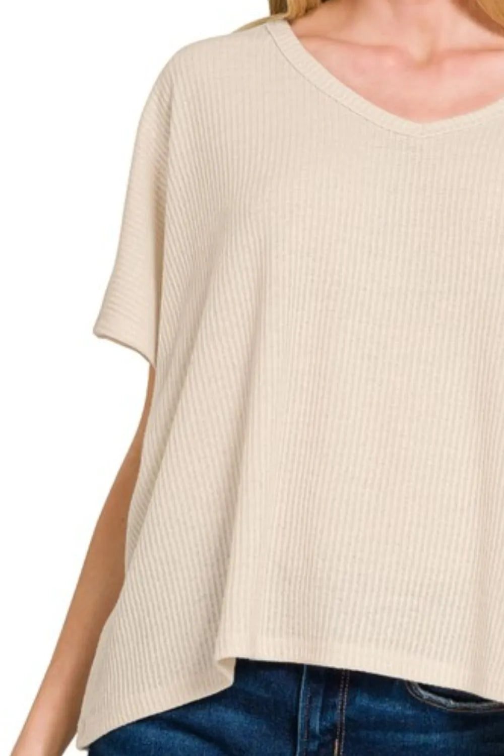Zenana Ribbed V-Neck Short-Sleeve Knit Top