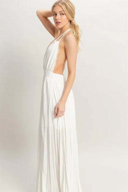 HYFVE Halter Neck Fitted Waist Flowy Maxi Dress