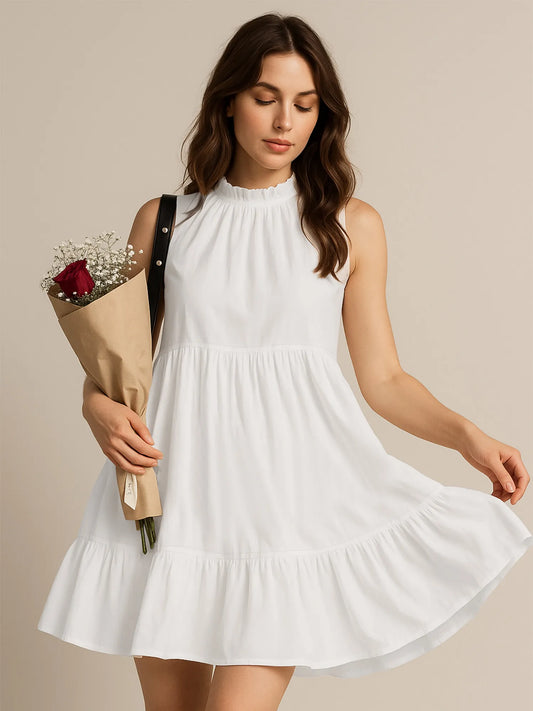 Tiered Sleeveless Summer Mini Dress White