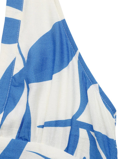 Leaf Print Halter Neck Midi Dress