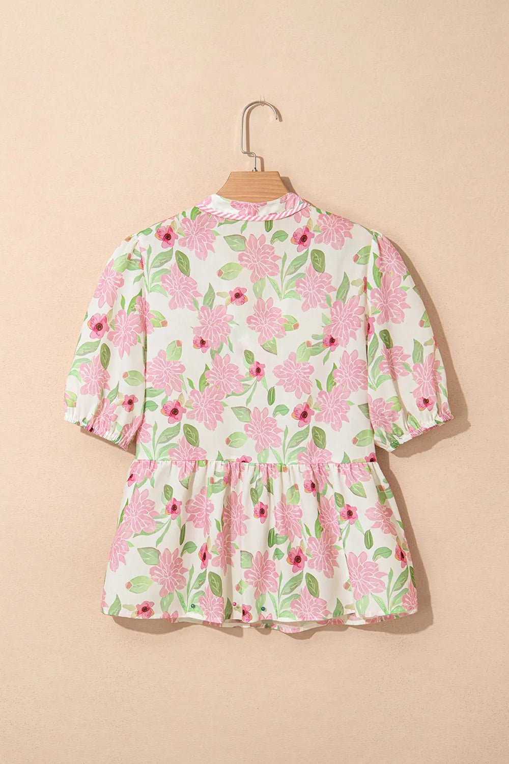 Printed Tie Neck Short Sleeve Blouse
