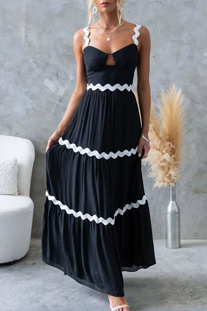 Tiered Maxi Dress with Scalloped Trim Black