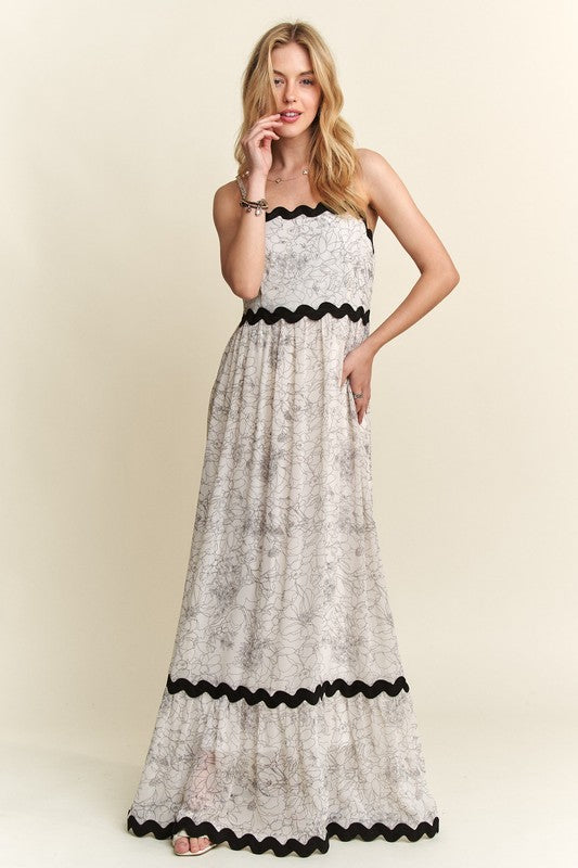 ADORA Floral Adjustable Strap Maxi Cami Dress Ivory