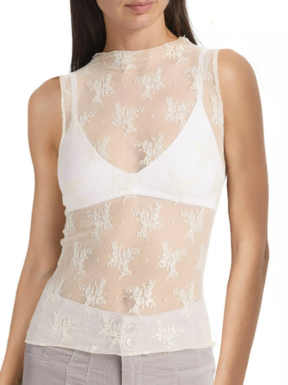 Lace Mock Neck Top Cream
