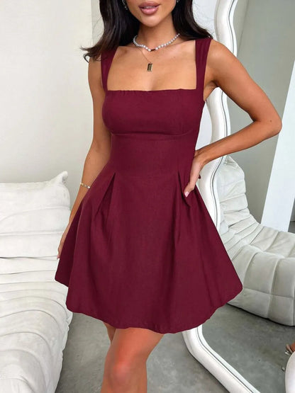 Devine Bow Back Square Neck Mini Dress Burgundy