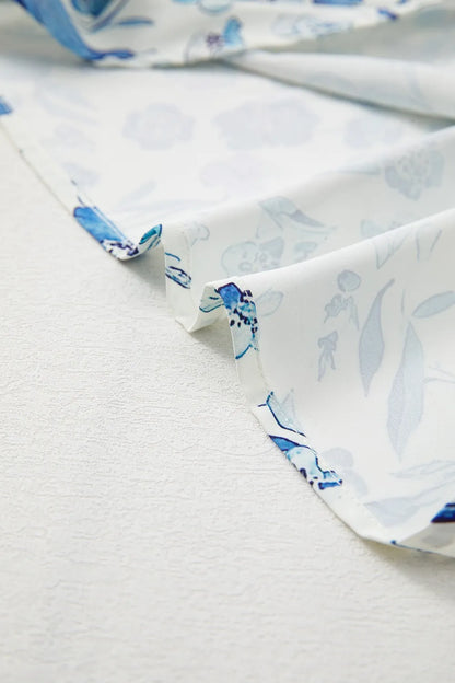 Floral Print Ruffled Short Sleeve Blouse