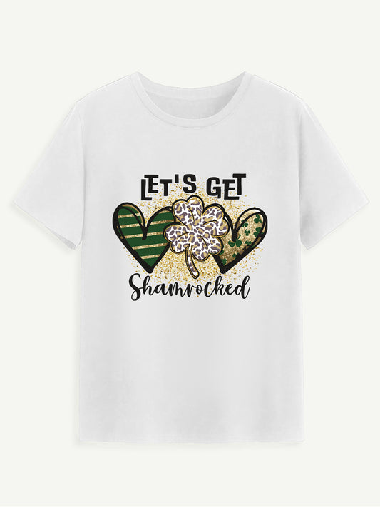 Lucky Clover Round Neck Short Sleeve T-Shirt White