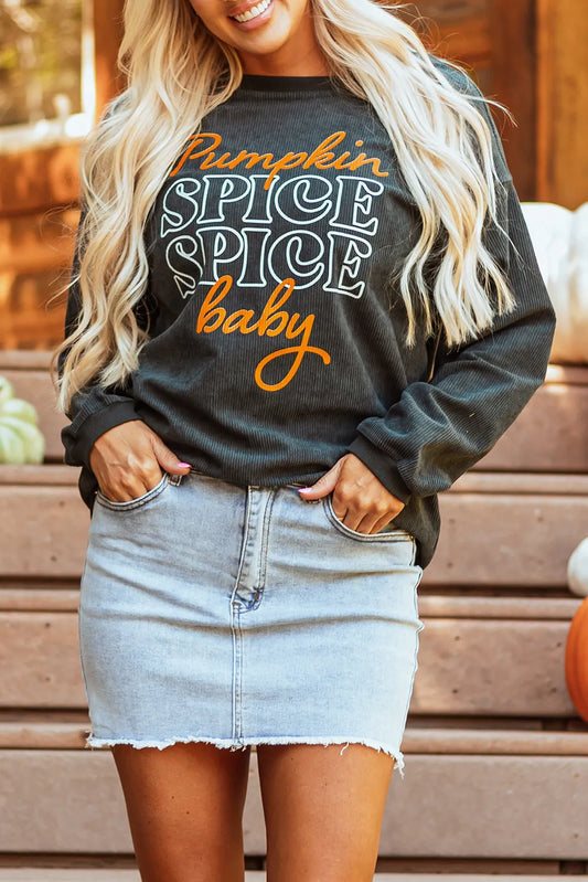 Letter Graphic Round Neck Long Sleeve Sweatshirt Dark Gray