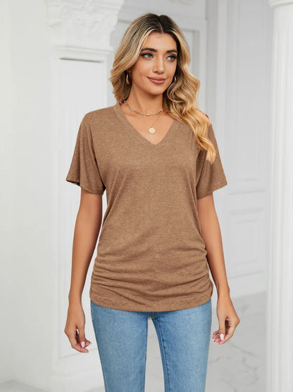 V-Neck Short Sleeve T-Shirt Taupe