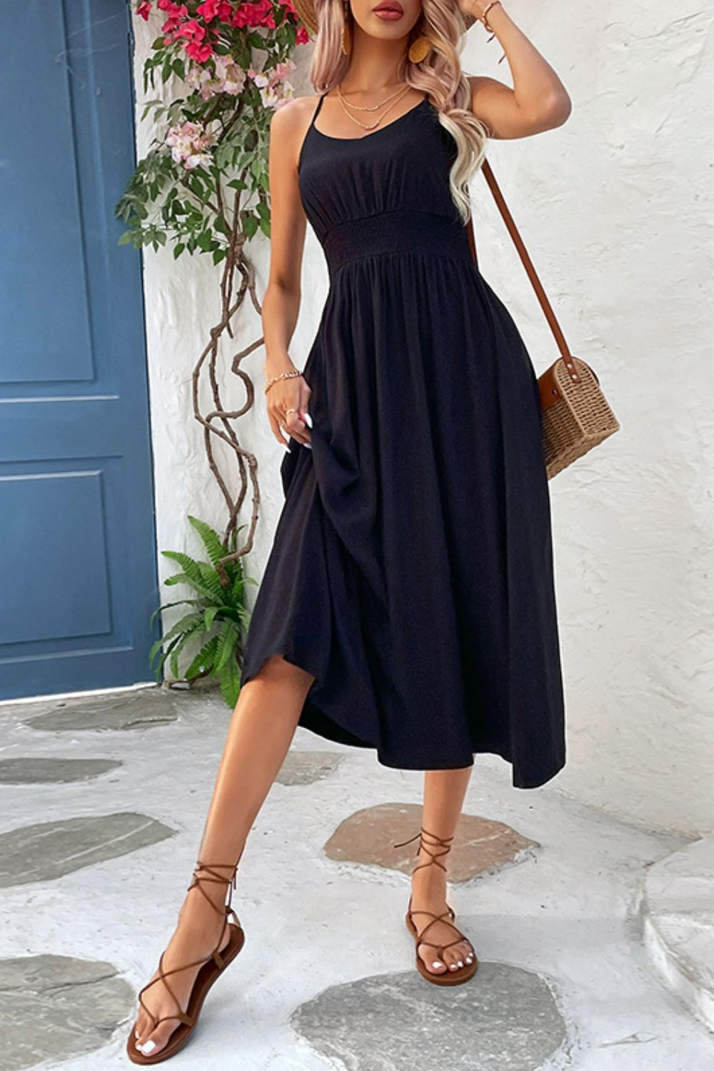 Perfee Spaghetti Strap Scoop Neck Midi Dress