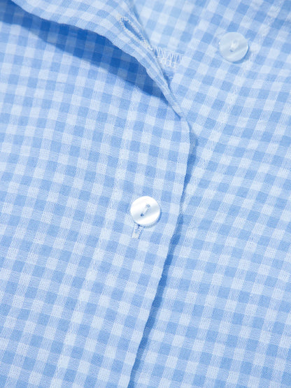 Gingham Print Puff Sleeve Button-Up Shirt