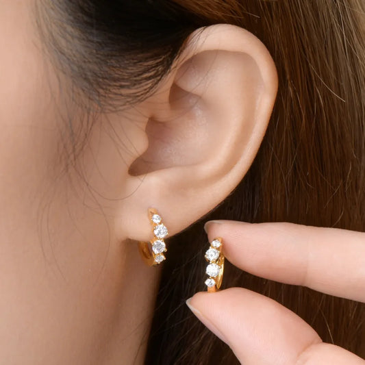 925 Sterling Silver Moissanite Huggie Earrings Gold One Size