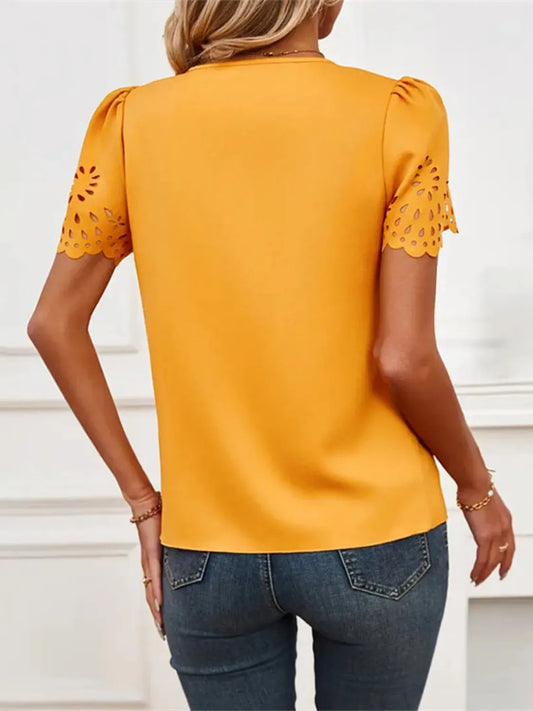 V-Neck Laser Cut Sleeve Blouse