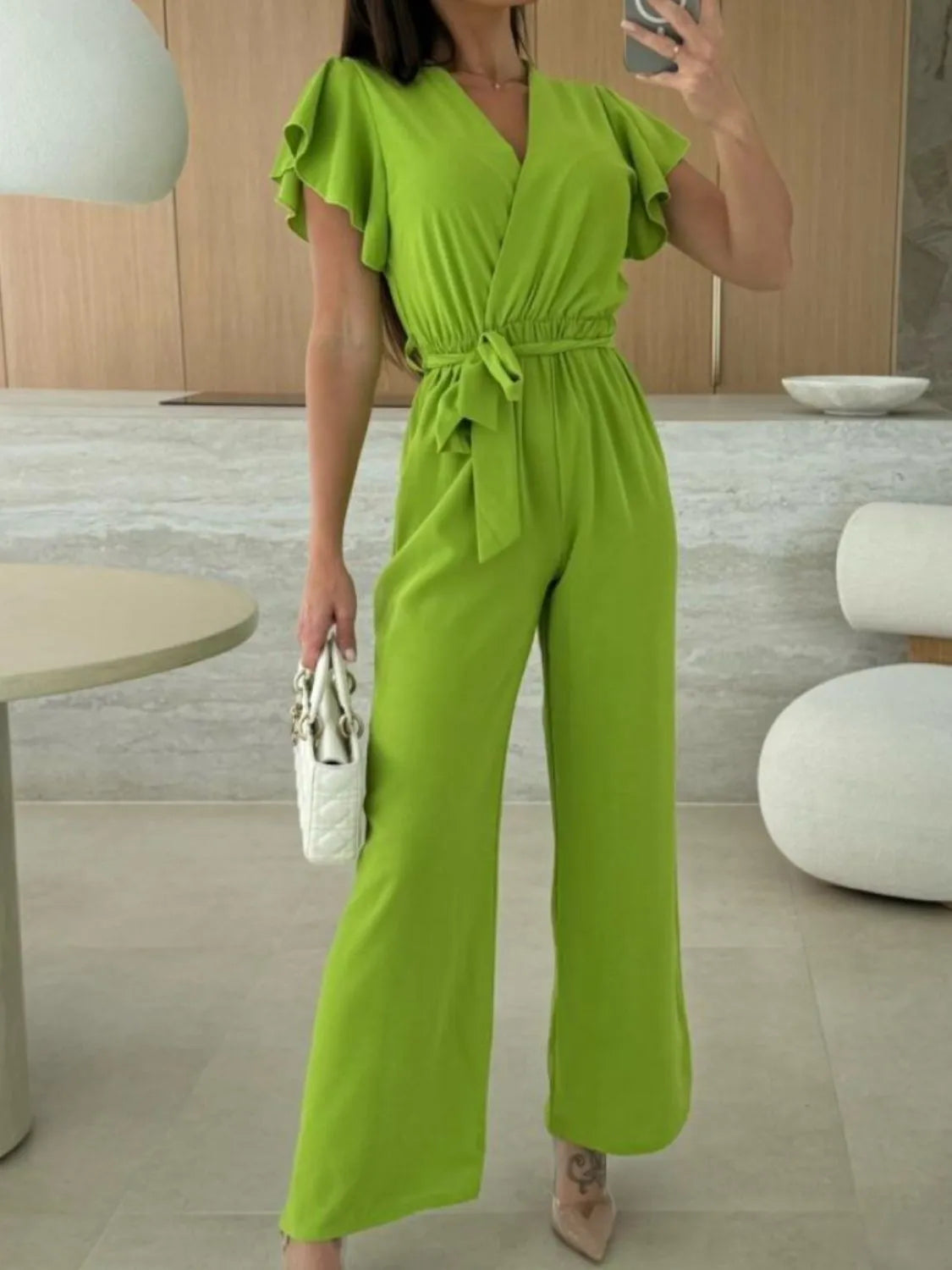 Tied Ruffled Wide Leg Jumpsuit