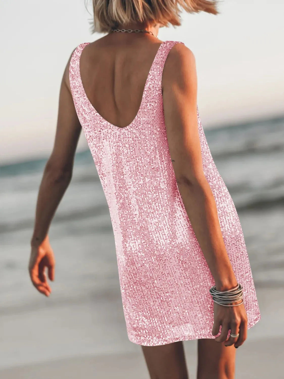 Sequin Scoop Neck Mini Dress