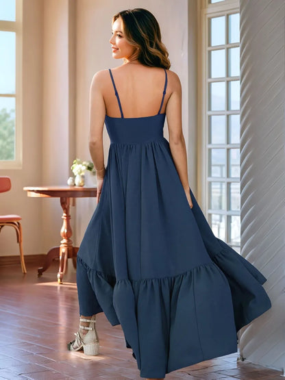 Ruffled Hem Lace Front High-Low Cami Dress