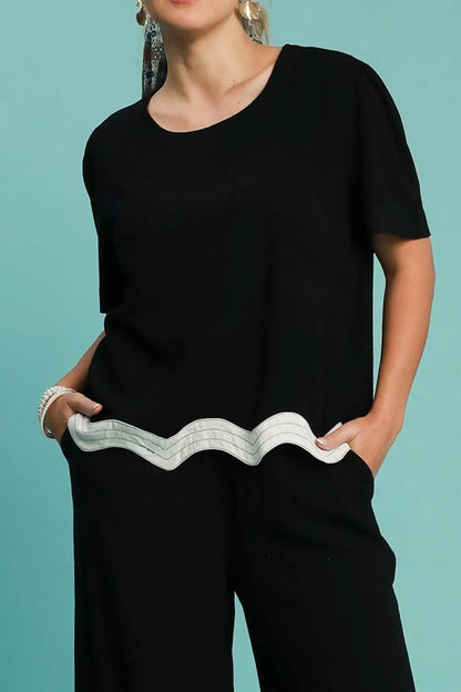 Umgee Full Size Linen Blend Scalloped Hem Top Plus Size