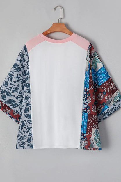 Peace Desert Graphic Asymmetric Printed Patchwork Sleeve Top
