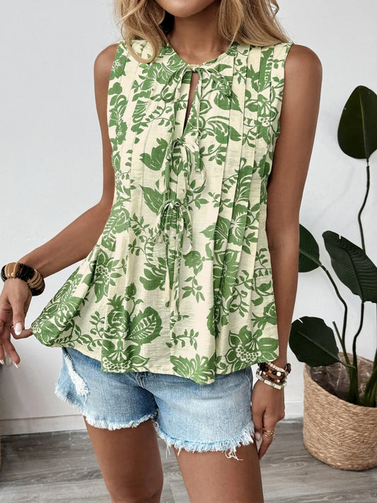 Printed Sleeveless Ruffle Peplum Blouse