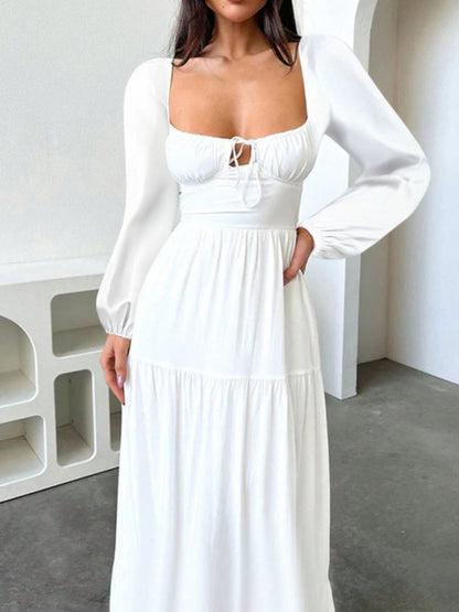 Devine Tie Front Long Sleeve Maxi Dress White