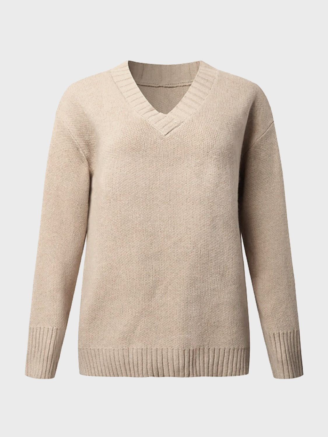 V-Neck Long Sleeve Knit Top Tan