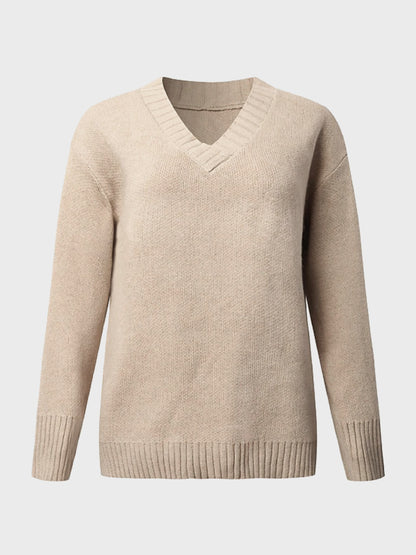 V-Neck Long Sleeve Knit Top Tan