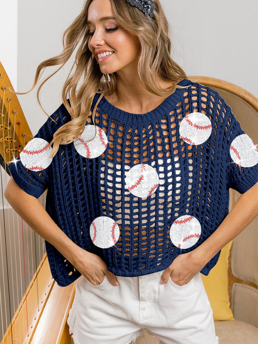 BiBi Baseball Patch Short Sleeve Net Cover-Up Deep Navy