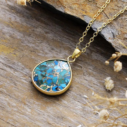 Turquoise Chain Pendant Necklace Gold One Size