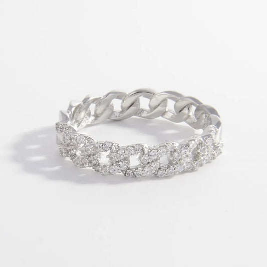 925 Sterling Silver Inlaid Zircon Ring Silver