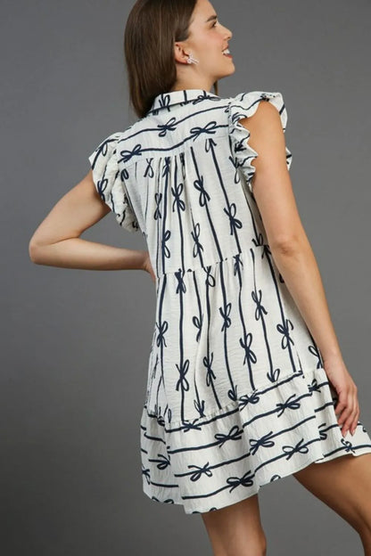 Umgee Full Size Ribbon Collared Mini A-Line Dress Plus Size