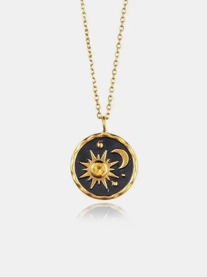Alloy Inlaid Zircon Sun & Moon Necklace Gold One Size
