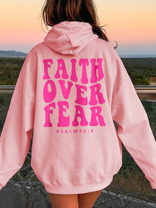 FAITH OVER FEAR Dropped Shoulder Hoodie Pink