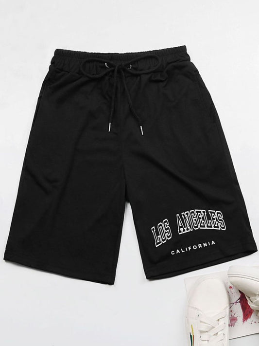 Perfee LOS ANGELES CALIFORNIA Graphic Drawstring Shorts Black
