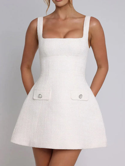 Devine Square Neck Wide Strap Mini Dress White