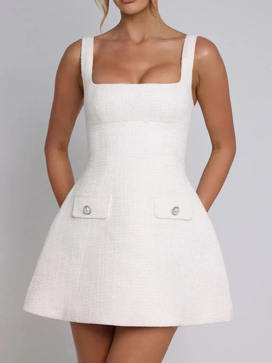 Devine Square Neck Wide Strap Mini Dress White