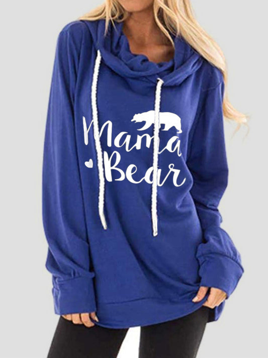 Drawstring Letter Graphic Long Sleeve Hoodie Royal Blue