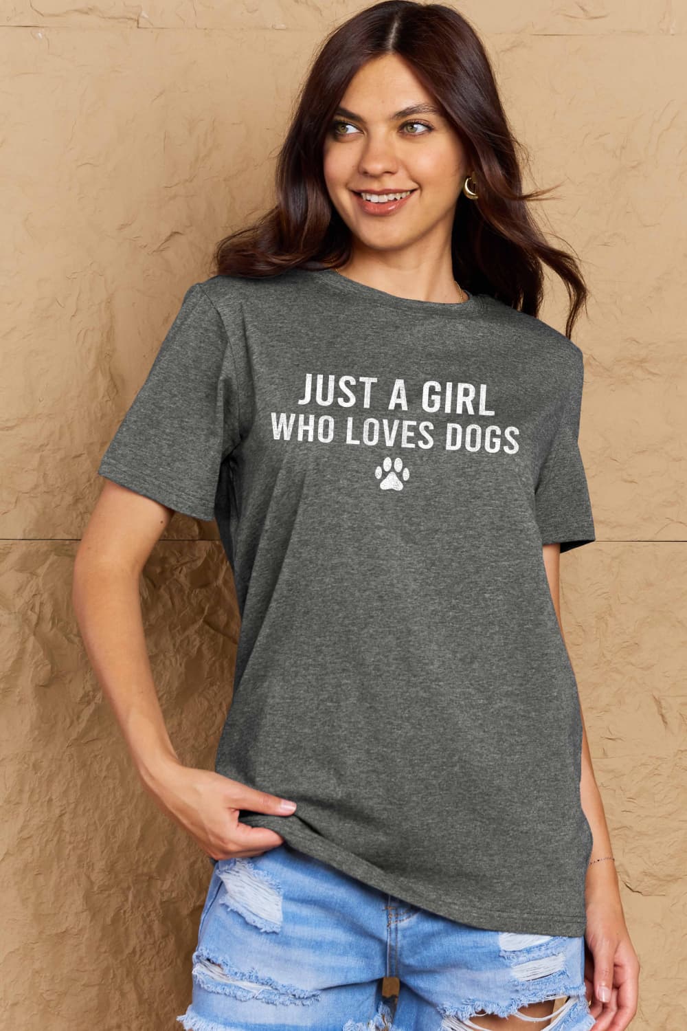 Simply Love Full Size Dog Paw Graphic Cotton T-Shirt Dark Gray