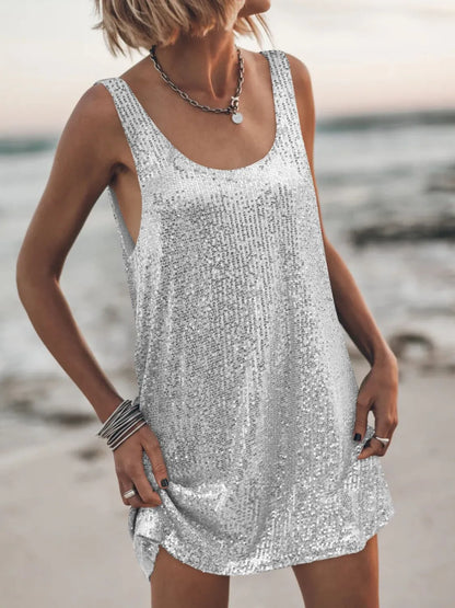 Sequin Scoop Neck Mini Dress