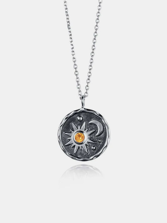 Alloy Inlaid Zircon Sun & Moon Necklace Silver One Size