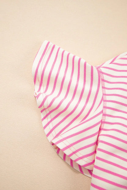 Striped Flounce Sleeve Casual Blouse