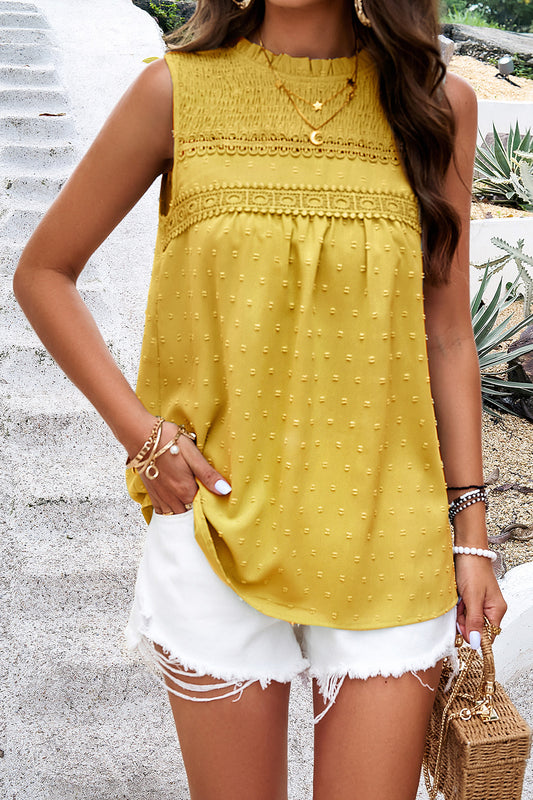 Devine Swiss Dot Round Neck Tank Yellow
