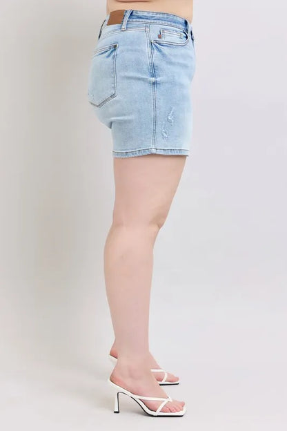 Judy Blue Full Size Mid Rise Washed Denim Shorts Plus Size