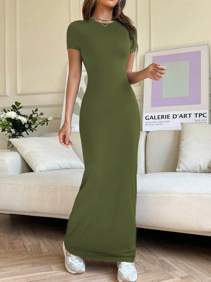 Short Sleeve Maxi Tee Dress Moss