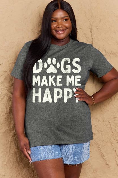 Simply Love Full Size DOGS MAKE ME HAPPY Graphic Cotton T-Shirt Dark Gray